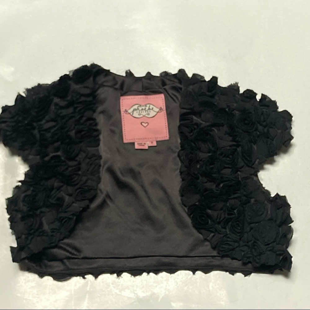 Phoebe Couture Black Rosette Cropped Bolero Jacket Size 2